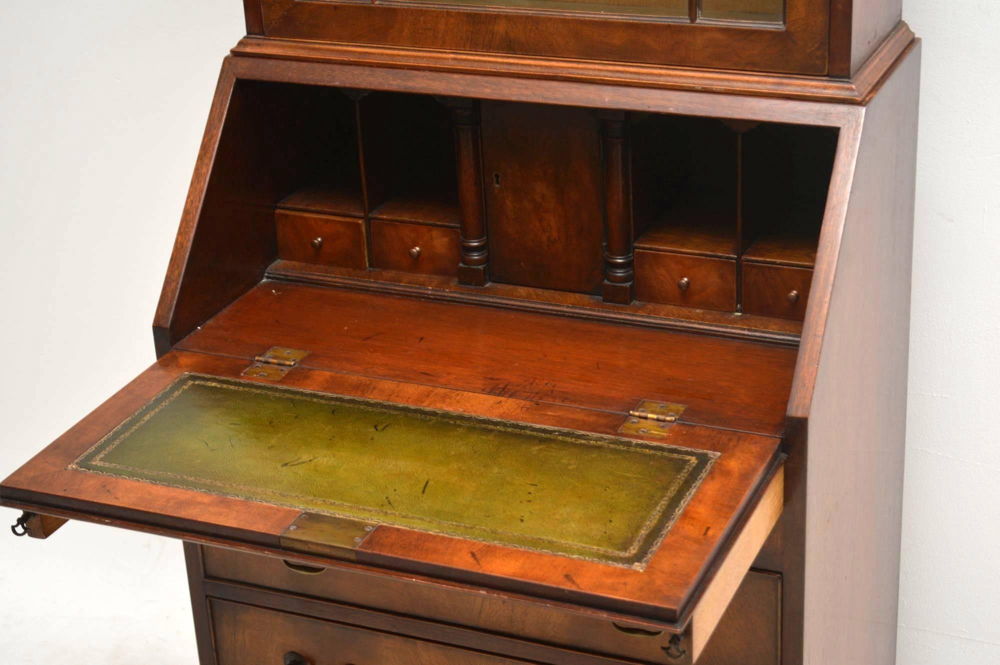 Georgian Slim Antique Mahogany Bureau Bookcase