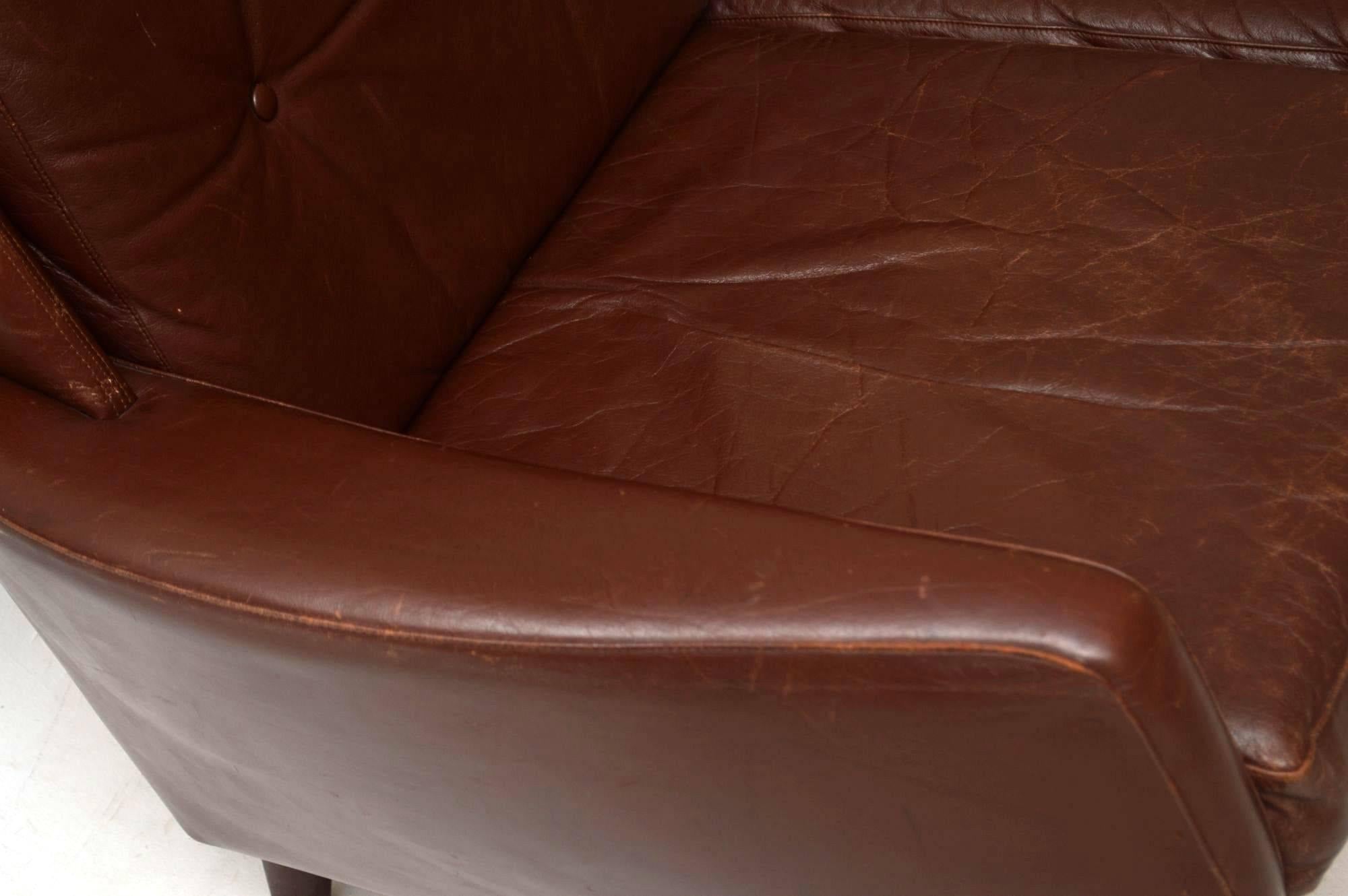 Mid-20th Century 1960s Danish Vintage Leather Sofa
