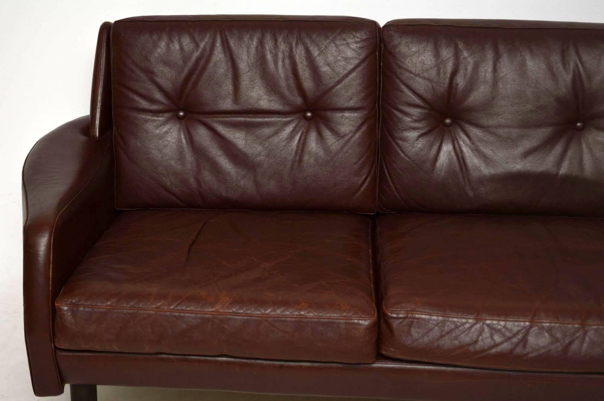 Mid-Century Modern 1960s Danish Vintage Leather Sofa