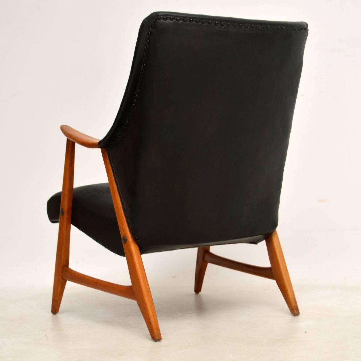 1960s Danish Vintage Leather and Teak Armchair 5