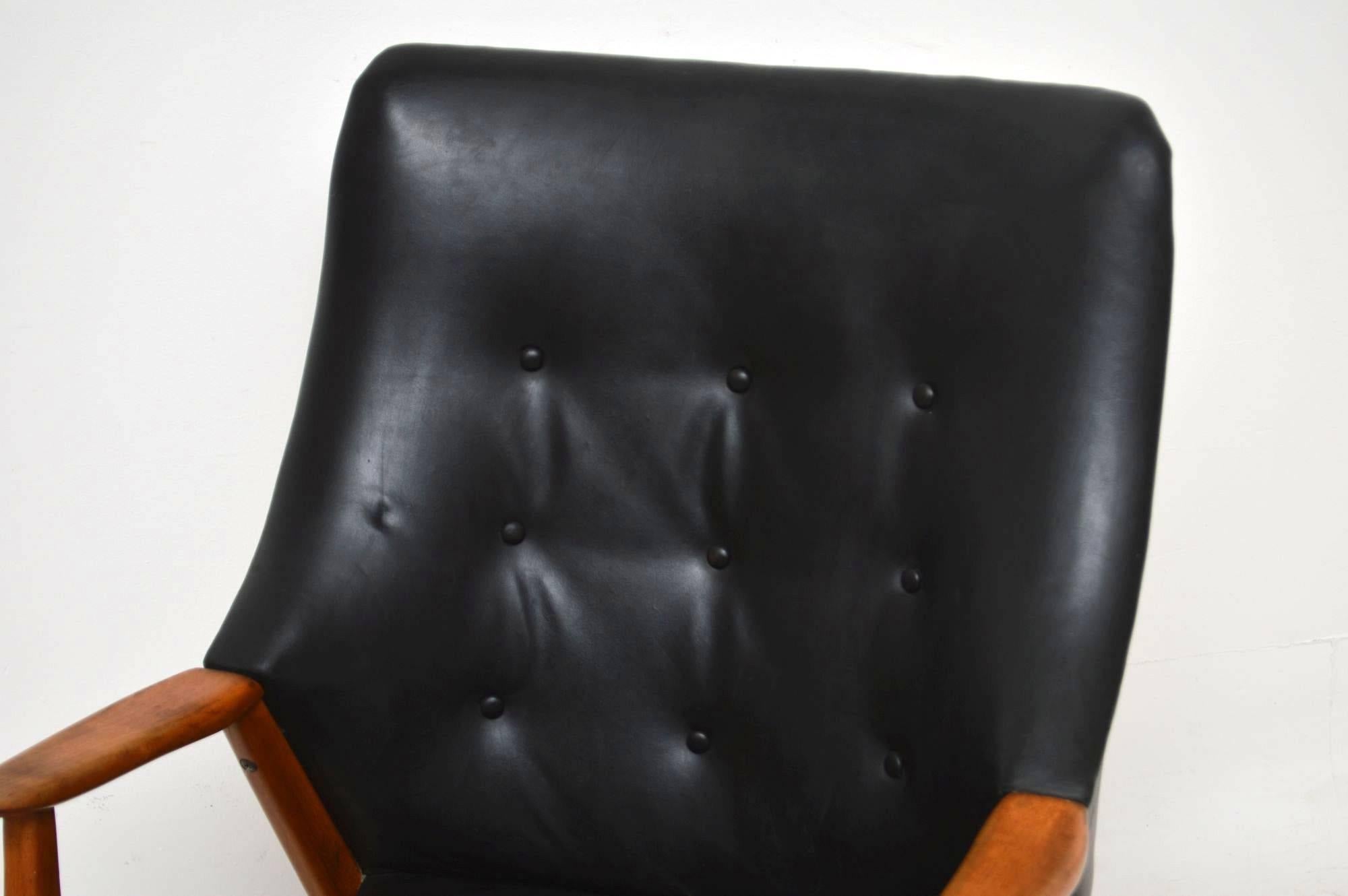 1960s Danish Vintage Leather and Teak Armchair 4