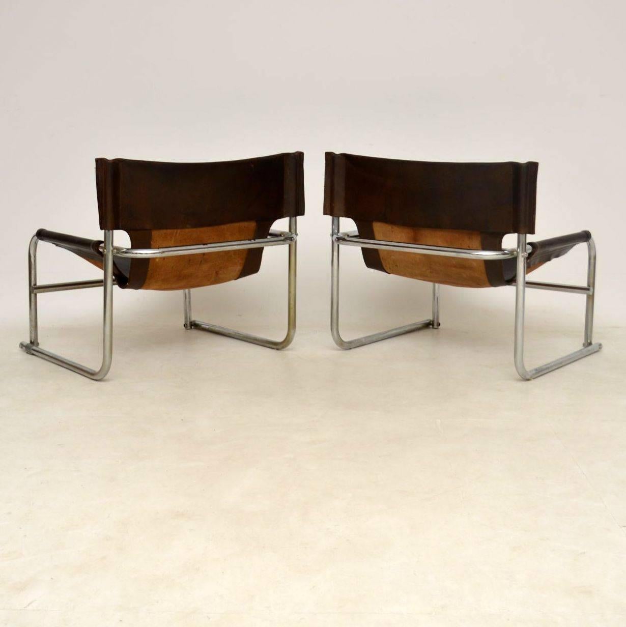1960s Steel and Leather Pair of Armchairs, T1 by Rodney Kinsman for OMK In Good Condition In London, GB