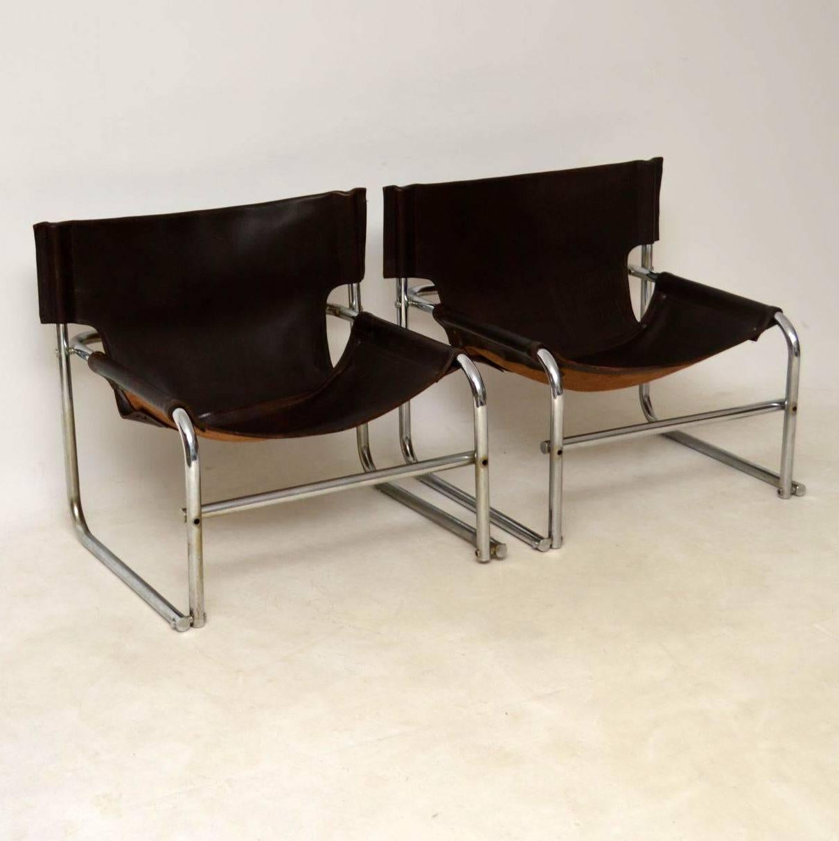 Mid-Century Modern 1960s Steel and Leather Pair of Armchairs, T1 by Rodney Kinsman for OMK