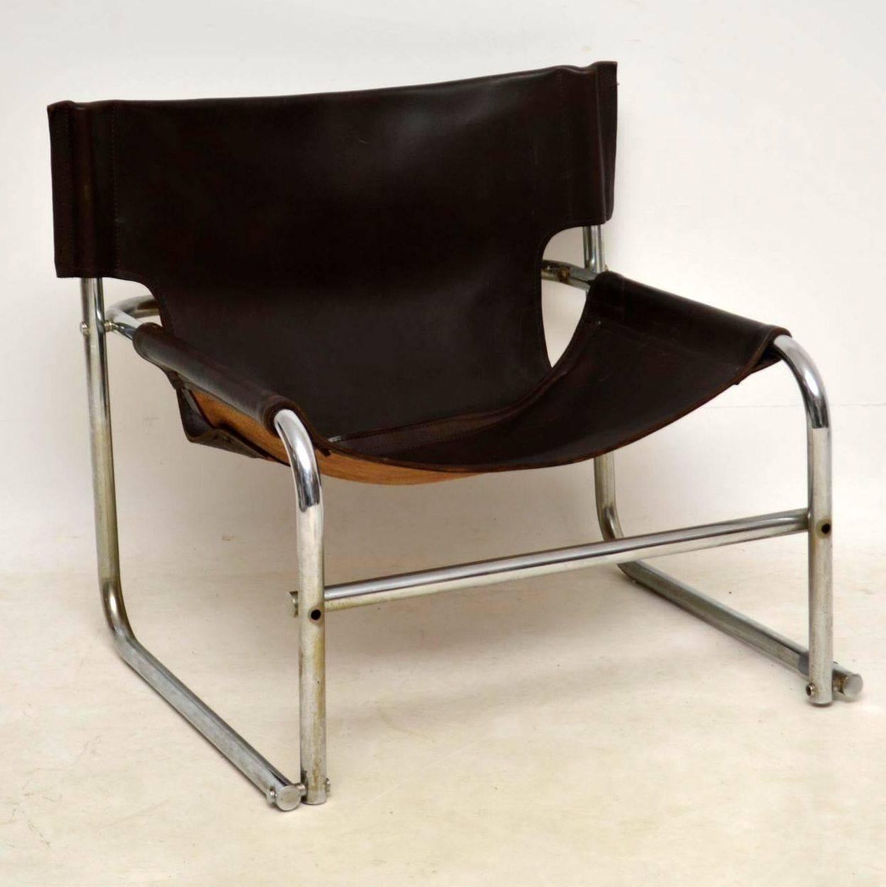 1960s Steel and Leather Pair of Armchairs, T1 by Rodney Kinsman for OMK 1