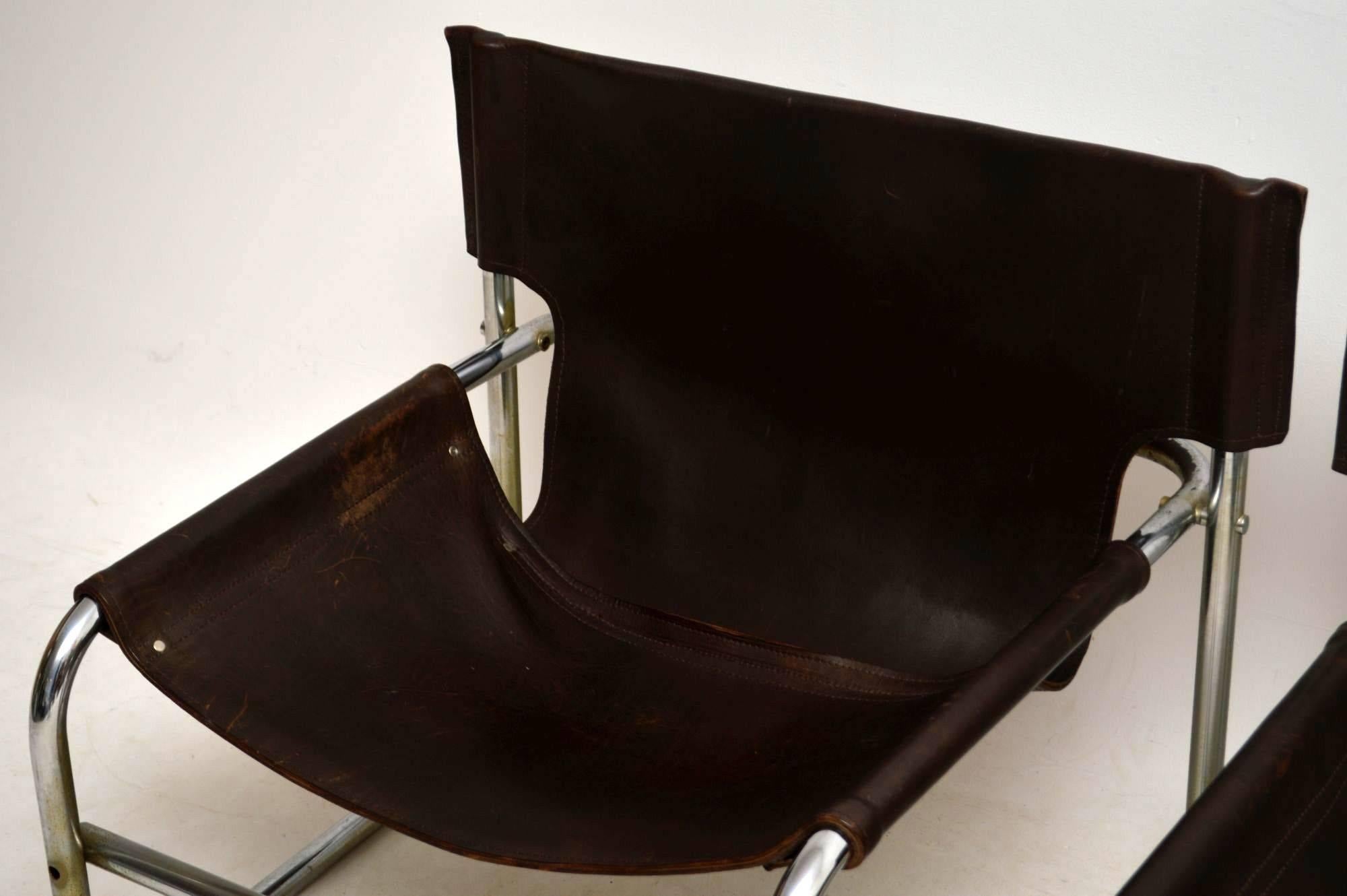 1960s Steel and Leather Pair of Armchairs, T1 by Rodney Kinsman for OMK 3
