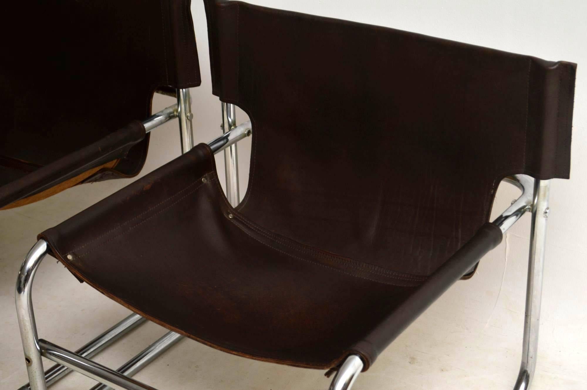 1960s Steel and Leather Pair of Armchairs, T1 by Rodney Kinsman for OMK 2