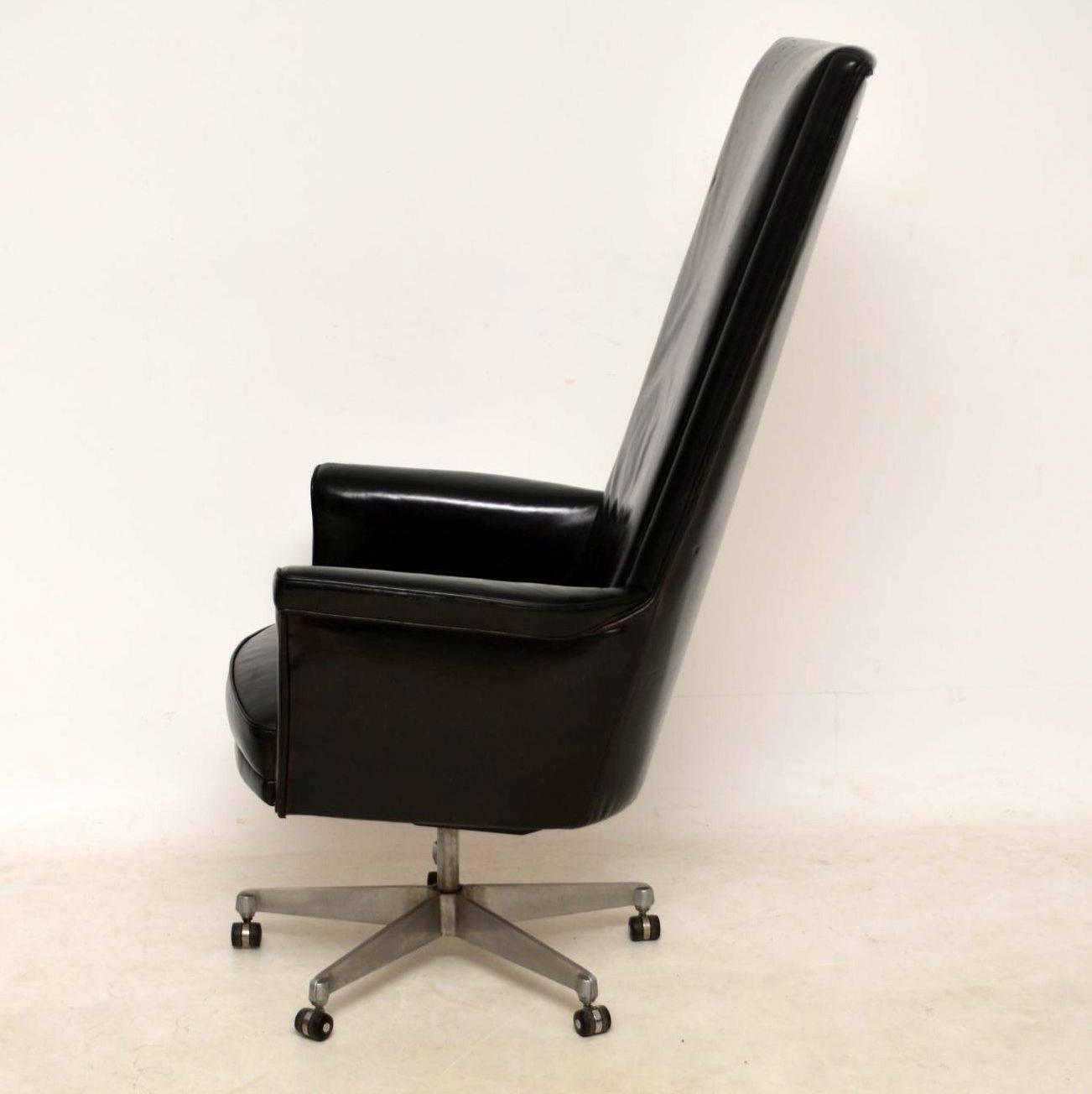 English 1960s Vintage Leather Swivel Desk Chair by John Home for Howard Keith