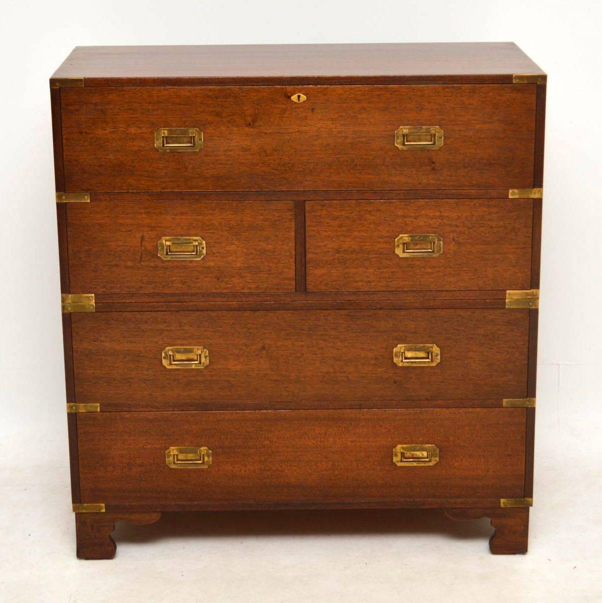 Antique Mahogany Campaign Secretaire Chest of Drawers In Excellent Condition In London, GB