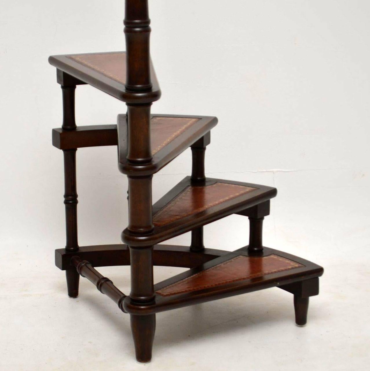 English Antique Mahogany and Leather Library Steps