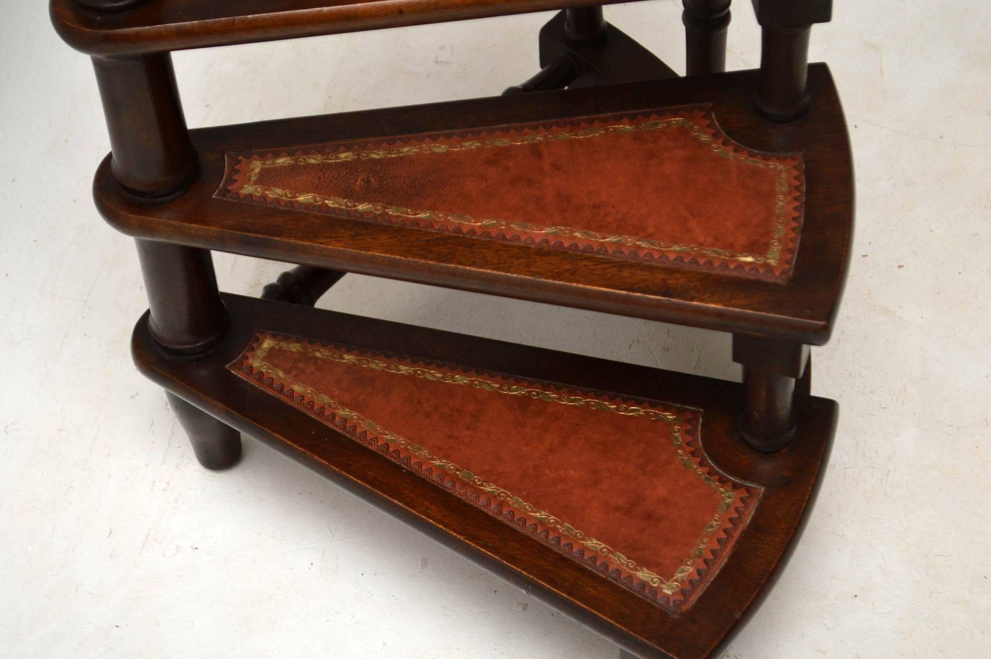 Antique Mahogany and Leather Library Steps 1