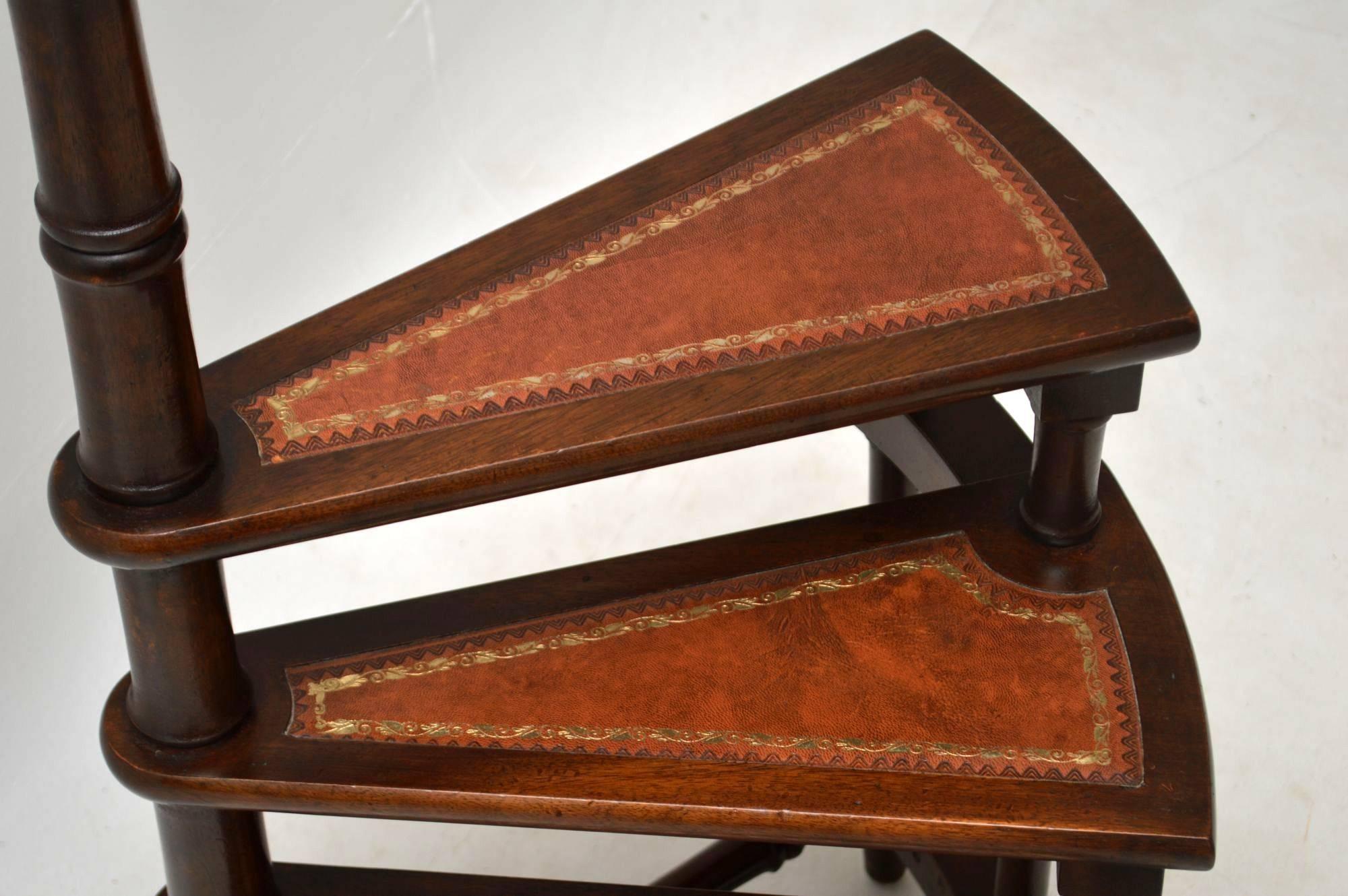 20th Century Antique Mahogany and Leather Library Steps