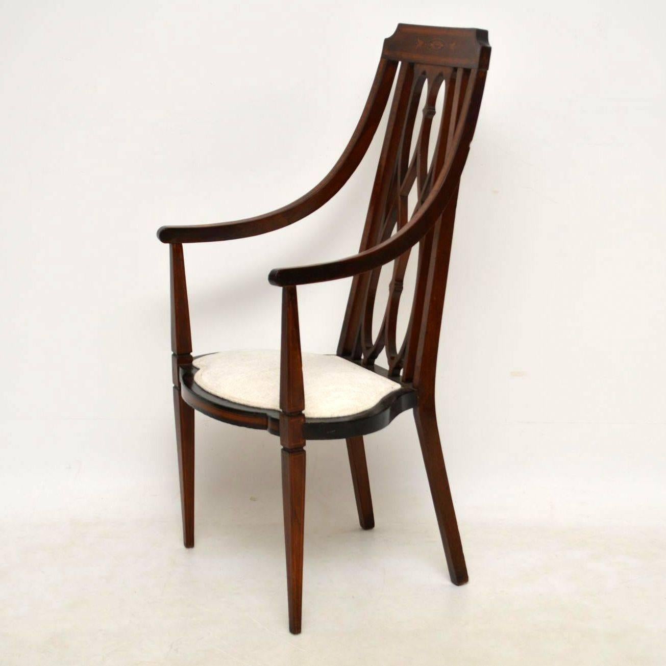 Antique Edwardian Inlaid Mahogany Armchair In Excellent Condition In London, GB