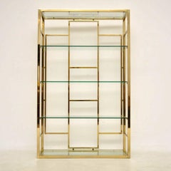 1970s Vintage Italian Brass Bookcase or Display Cabinet