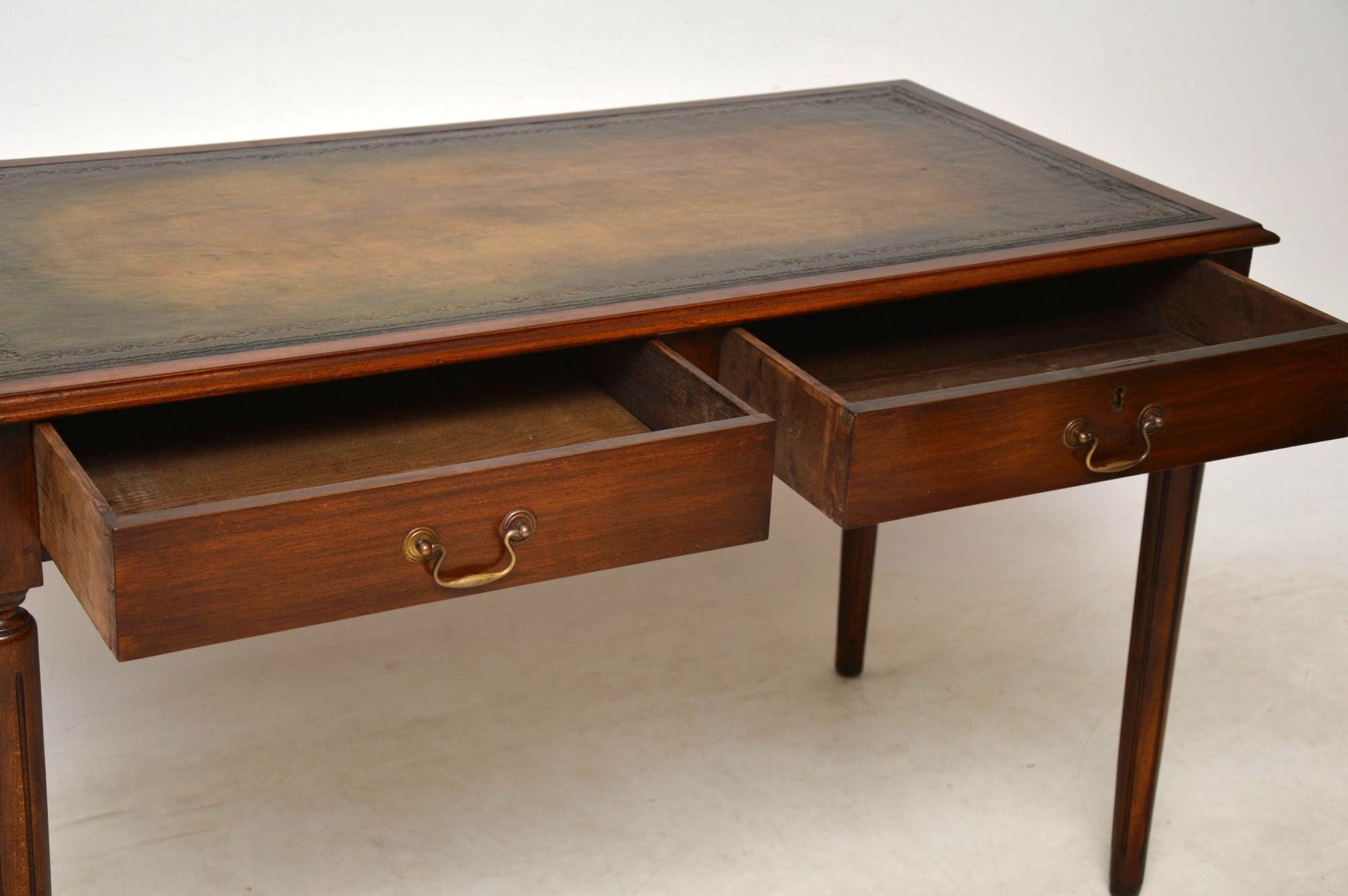 Antique Mahogany Leather Top Writing Table