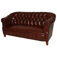 Antique Swedish Leather Chesterfield Sofa