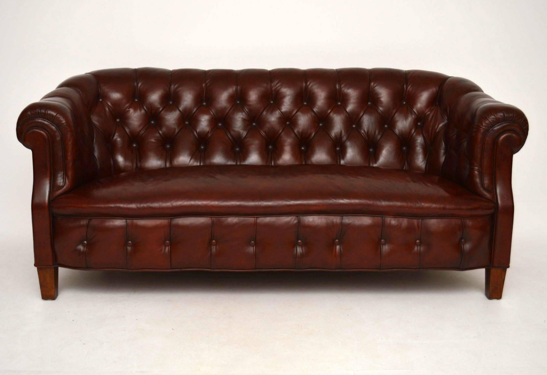 Victorian Antique Swedish Leather Chesterfield Sofa