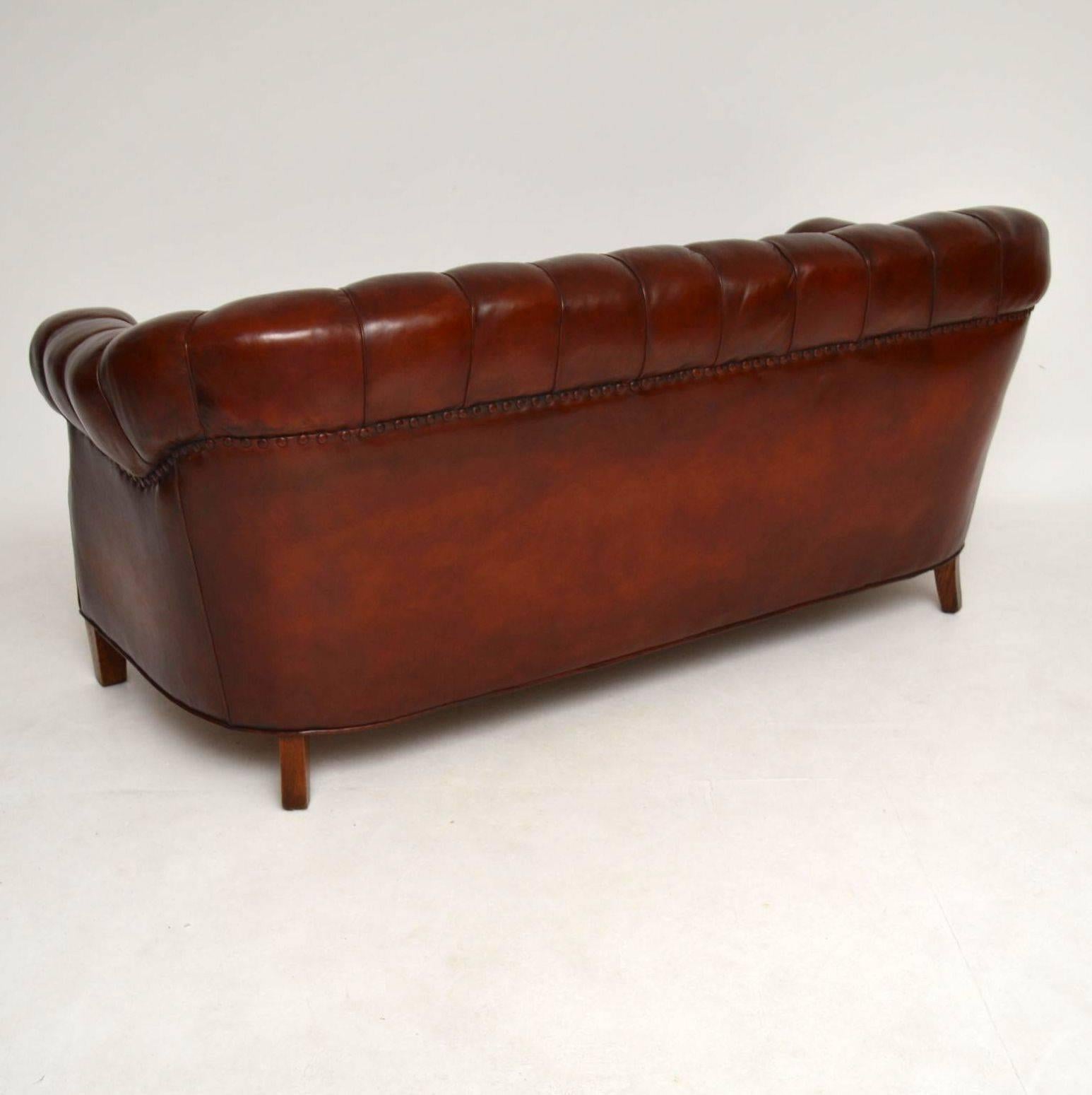 Antique Swedish Leather Chesterfield Sofa 3