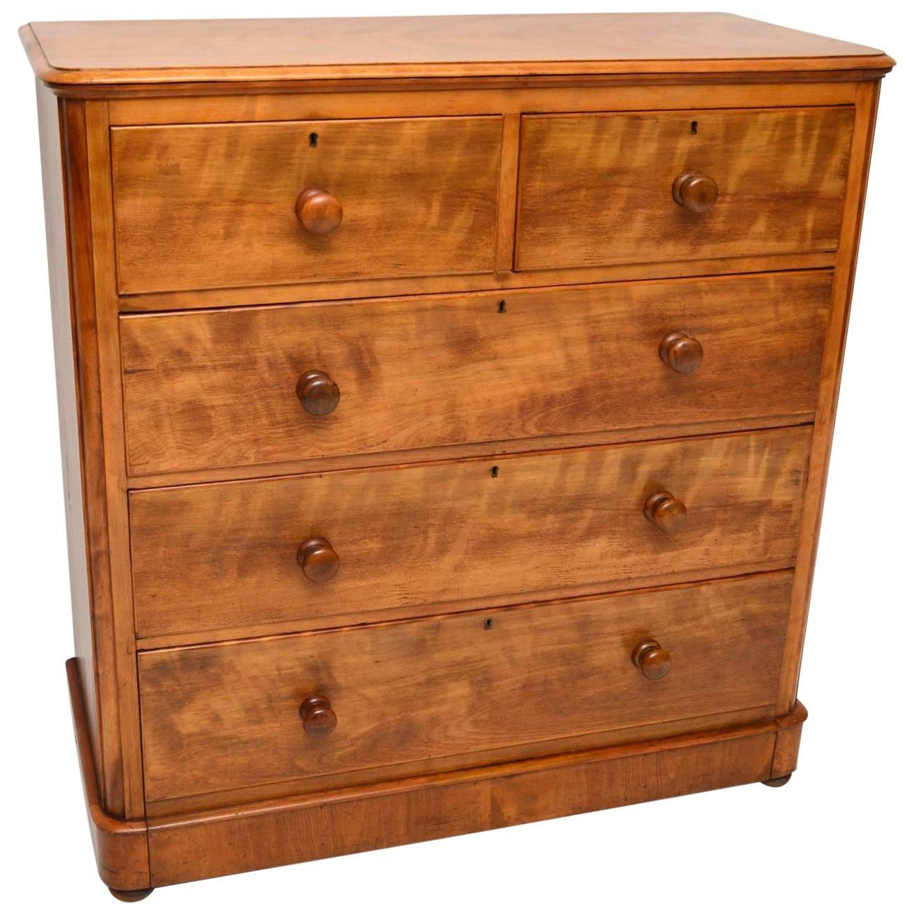 Large Antique Victorian Satin Birch Chest of Drawers