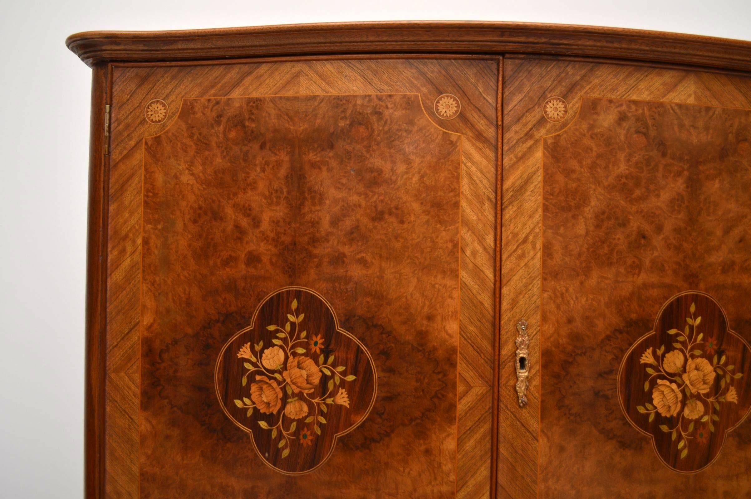 Antique French Burr Walnut and Marquetry Cocktail Cabinet In Good Condition In London, GB