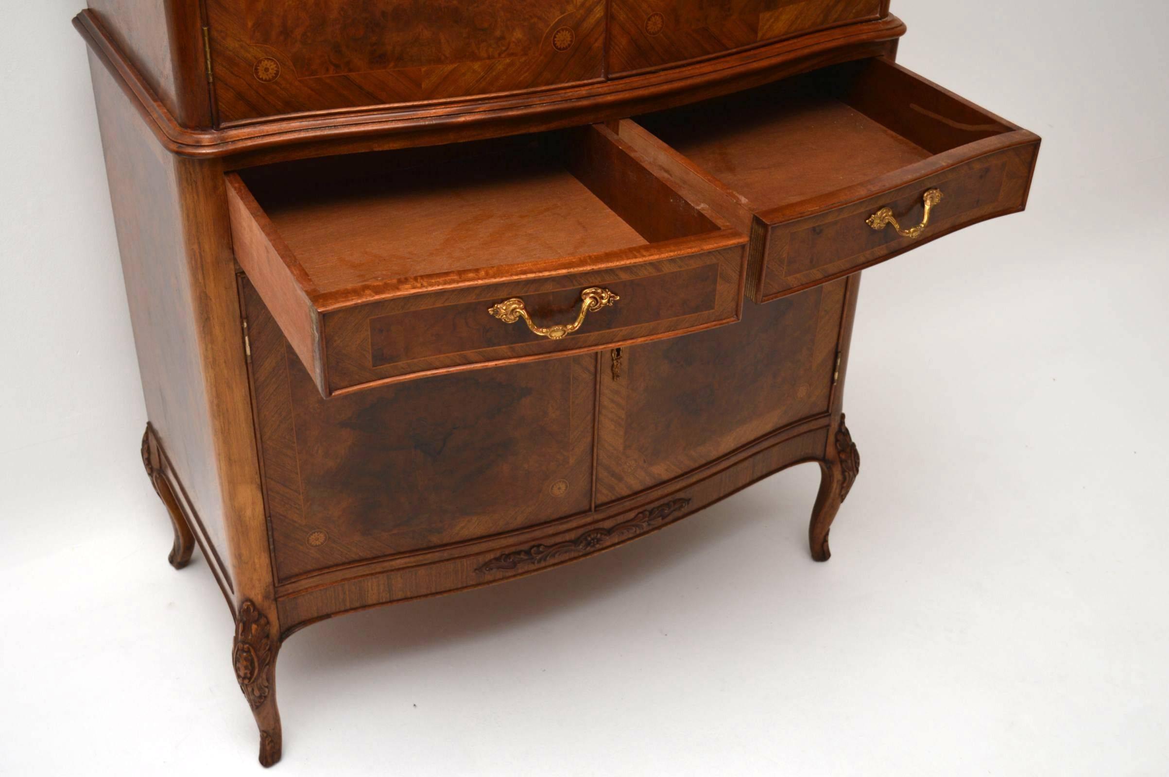 Antique French Burr Walnut and Marquetry Cocktail Cabinet 1