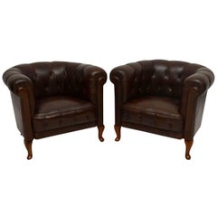 Pair of Antique Swedish Leather Armchairs