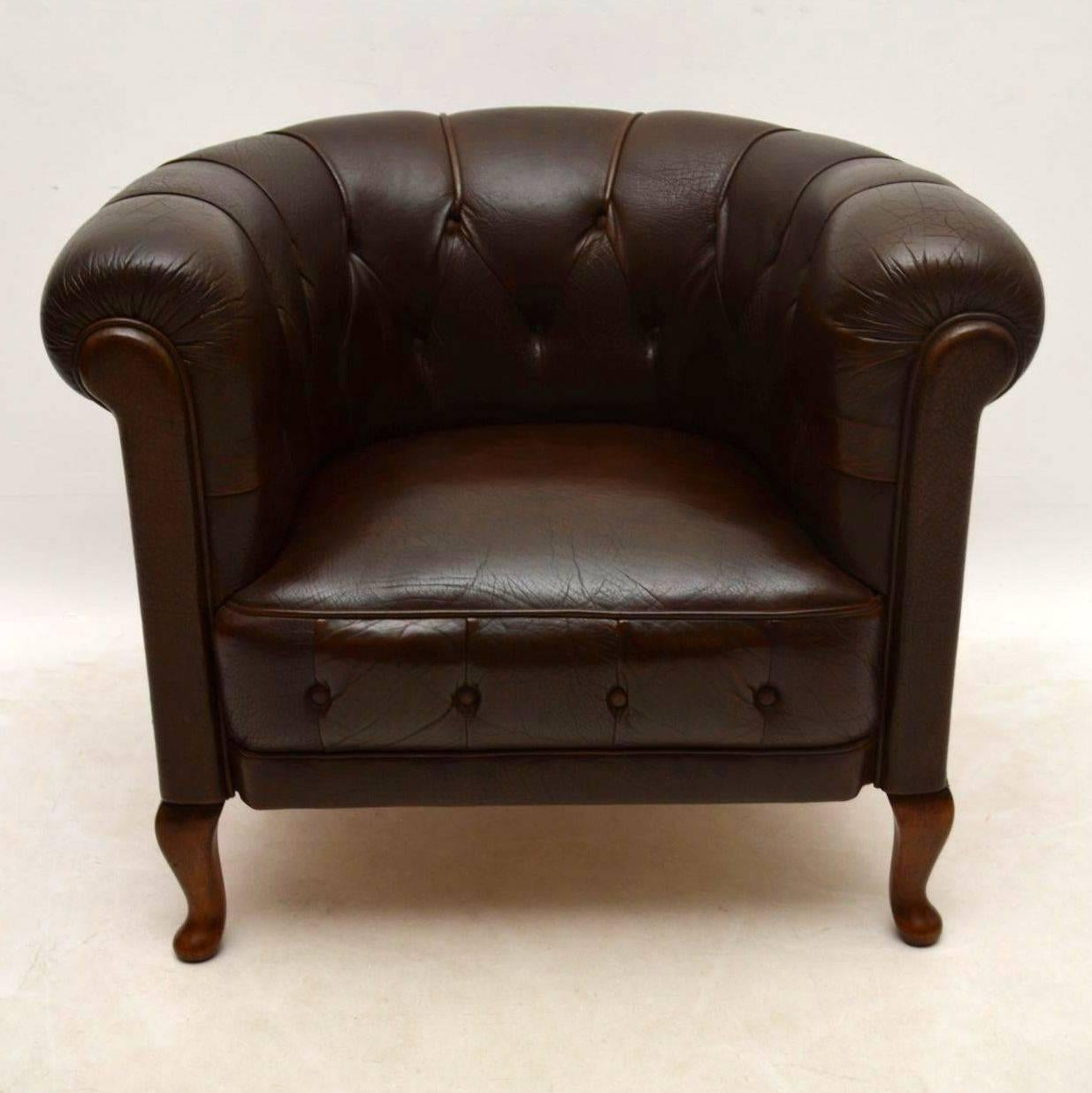 Late 19th Century Pair of Antique Swedish Leather Armchairs