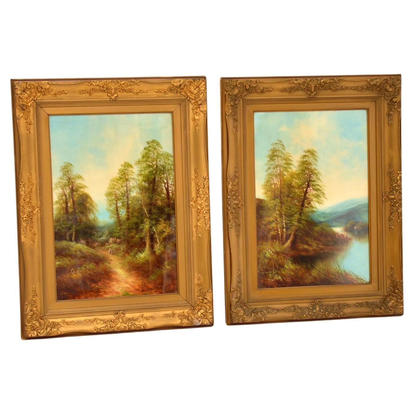 Paire de peintures à l'huile victoriennes anciennes de George Jennings en vente