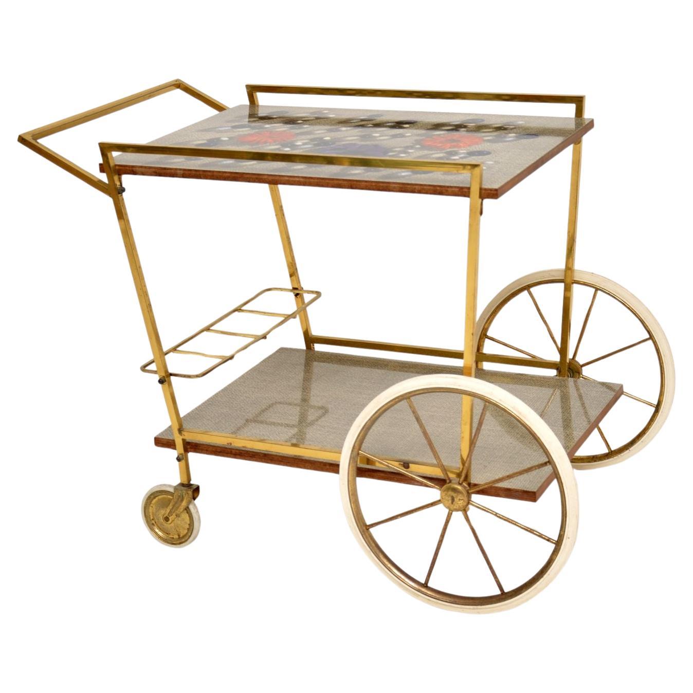 1960's Vintage Italian Brass Drinks Trolley For Sale