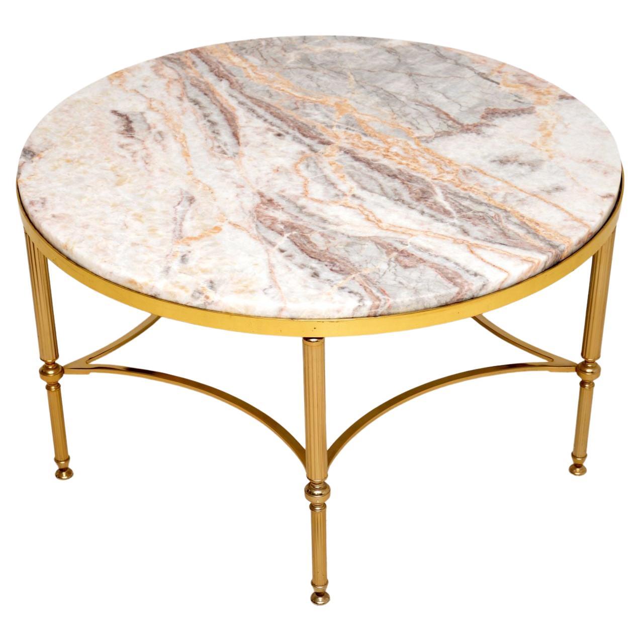 1970's Vintage Italian Brass & Marble Coffee Table For Sale