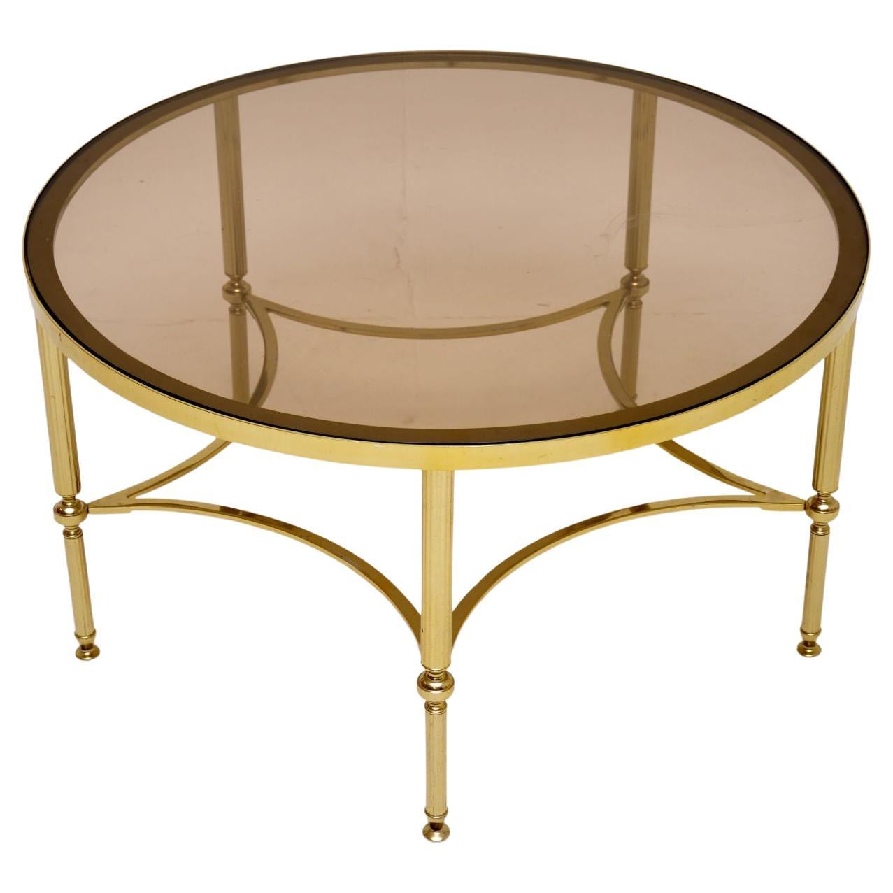 1960's Vintage French Brass & Glass Coffee Table For Sale
