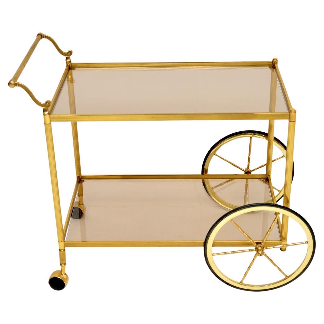 1970’s Vintage French Brass Drinks Trolley / Bar Cart For Sale