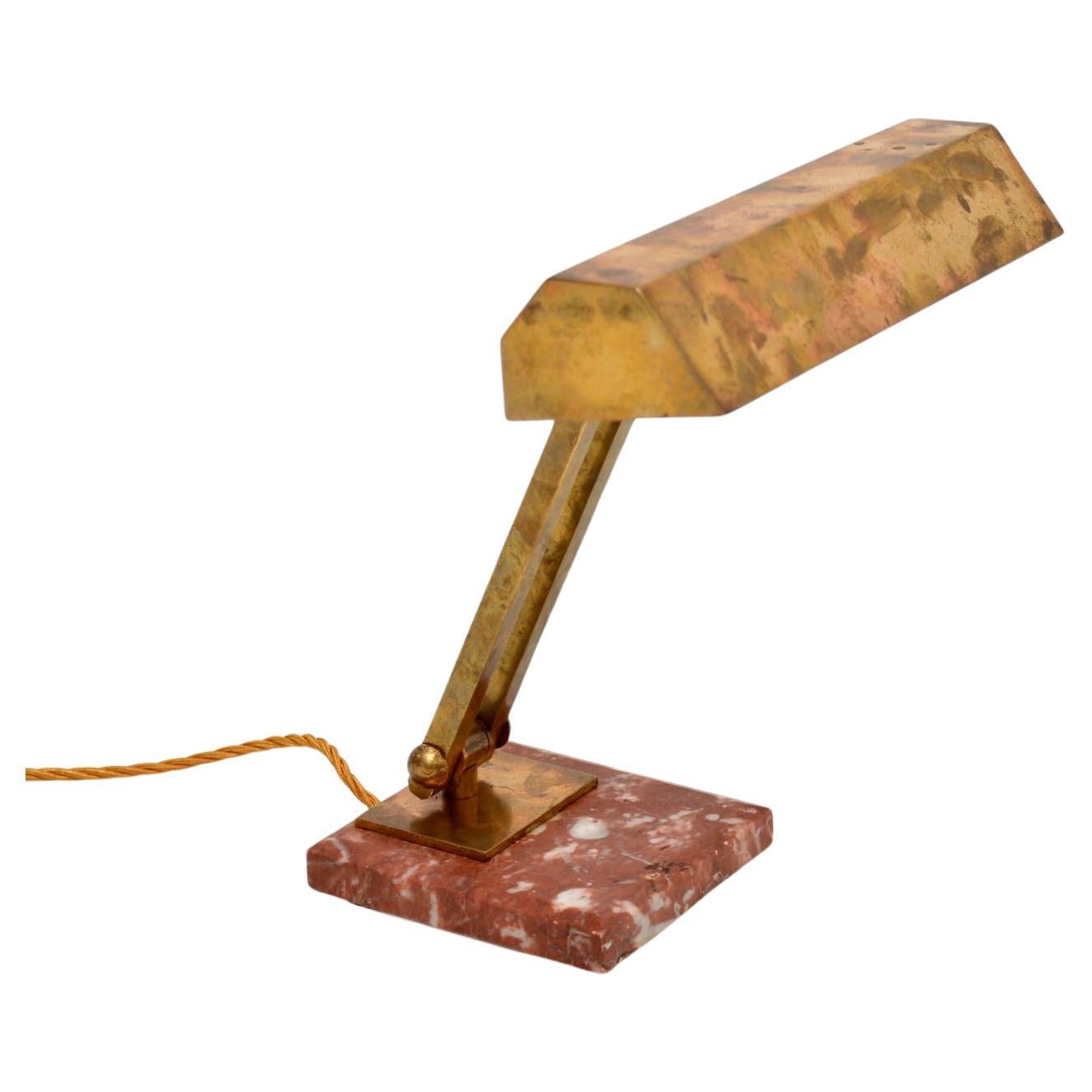 French Art Deco Brass and Marble Desk Lamp For Sale