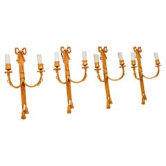 Set of Four Antique Gilt Metal Wall Sconce Lamps