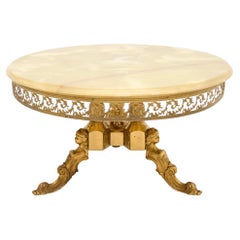 Antiker französischer Couchtisch aus Messing und Onyx