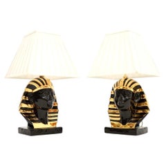 Pair of Vintage Italian Ceramic Pharaoh Table Lamps