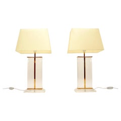 Pair of Vintage French Lucite and Brass Table Lamps