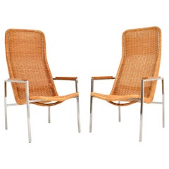Paire de fauteuils vintage en chrome et rotin de Dirk Van Sliedrecht