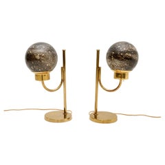 Pair of Vintage Swedish Brass and Glass Table Lamps by Bergboms
