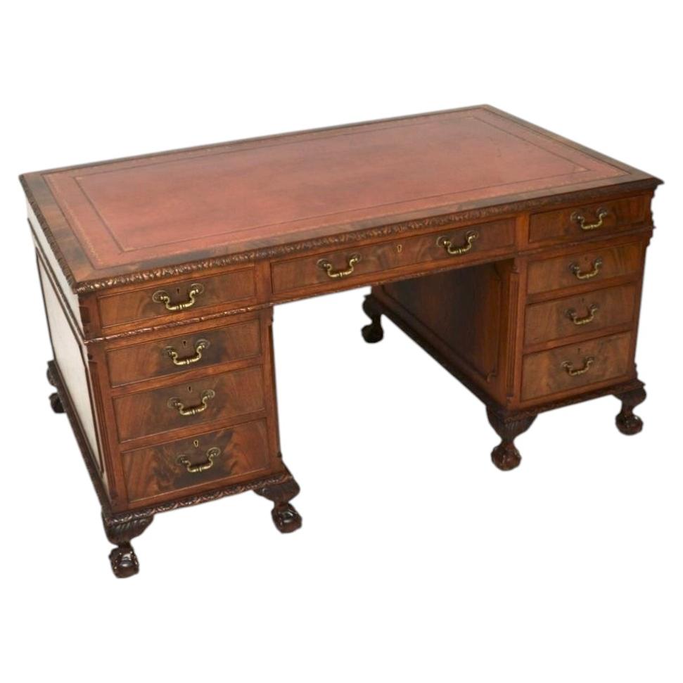 Antique Chippendale Style Pedestal Desk