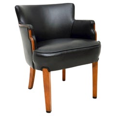 Art Deco Walnut and Leather Armchair / Desk Chair