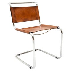 Sedia vintage in pelle e cromo S33 di Mart Stam