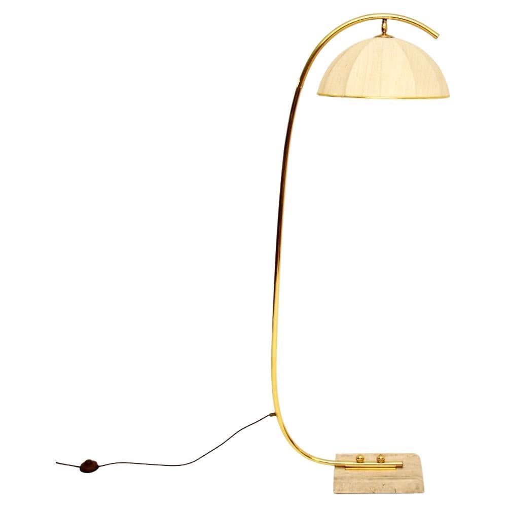 Vintage Italian Brass and Travertine Arc Floor Lamp