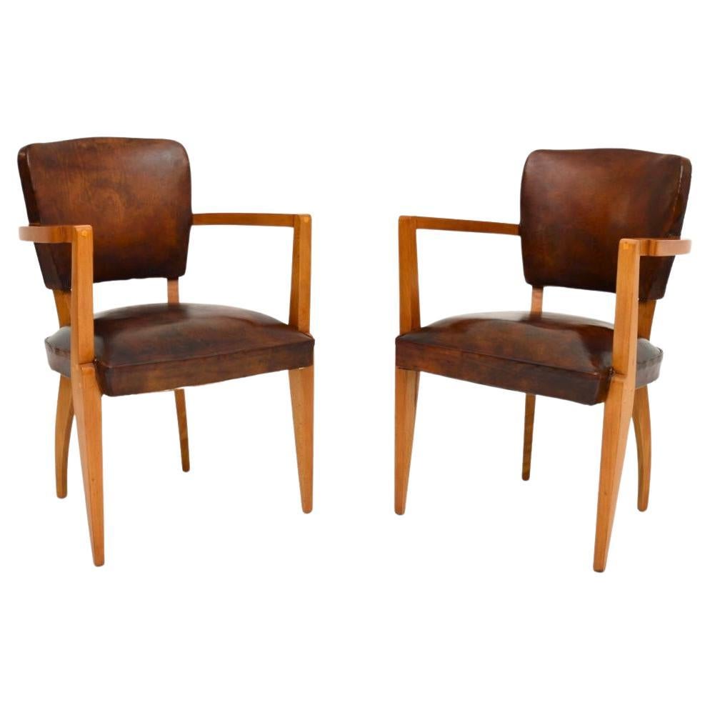 Paire de fauteuils bridge en cuir Art déco français