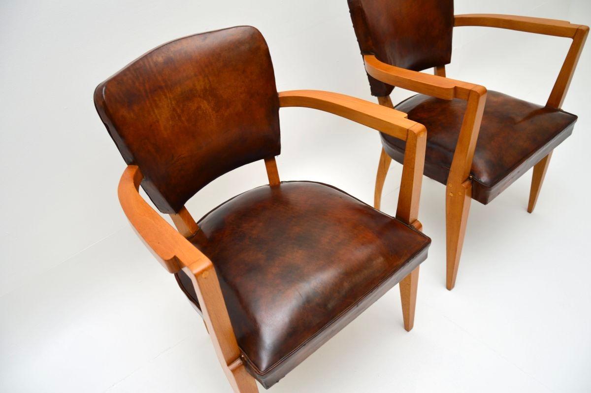 Cuir Paire de fauteuils bridge en cuir Art déco français en vente