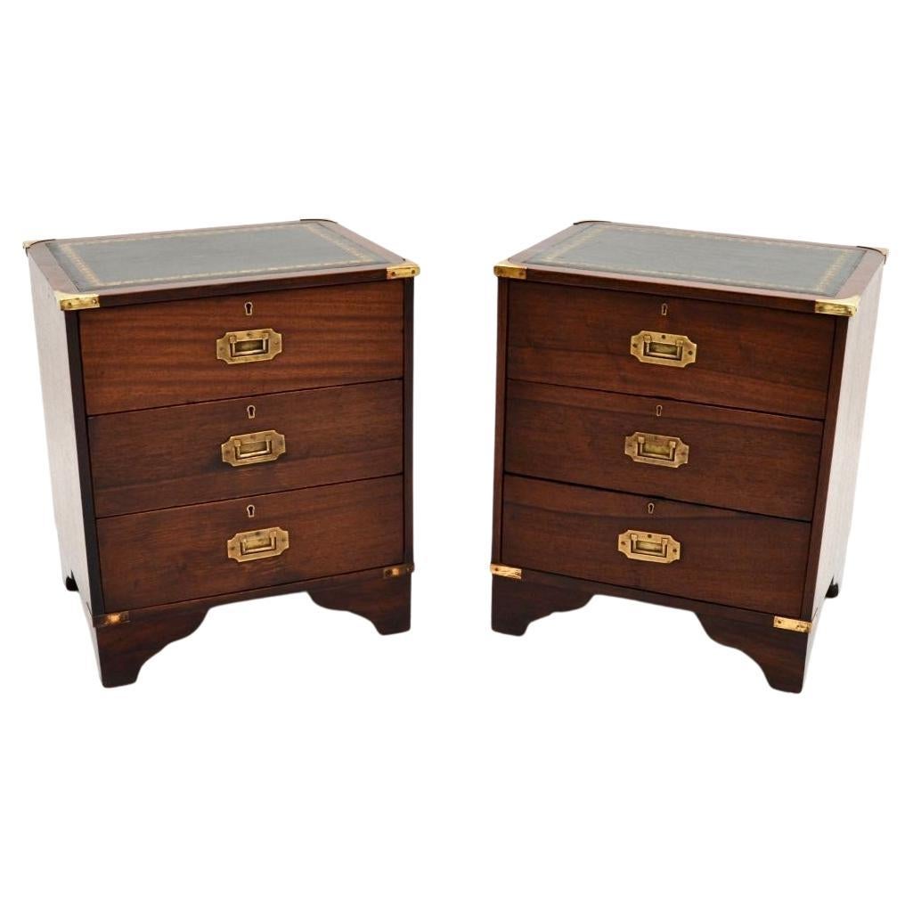 Pair of Antique Military Campaign Style Bedside Chests For Sale