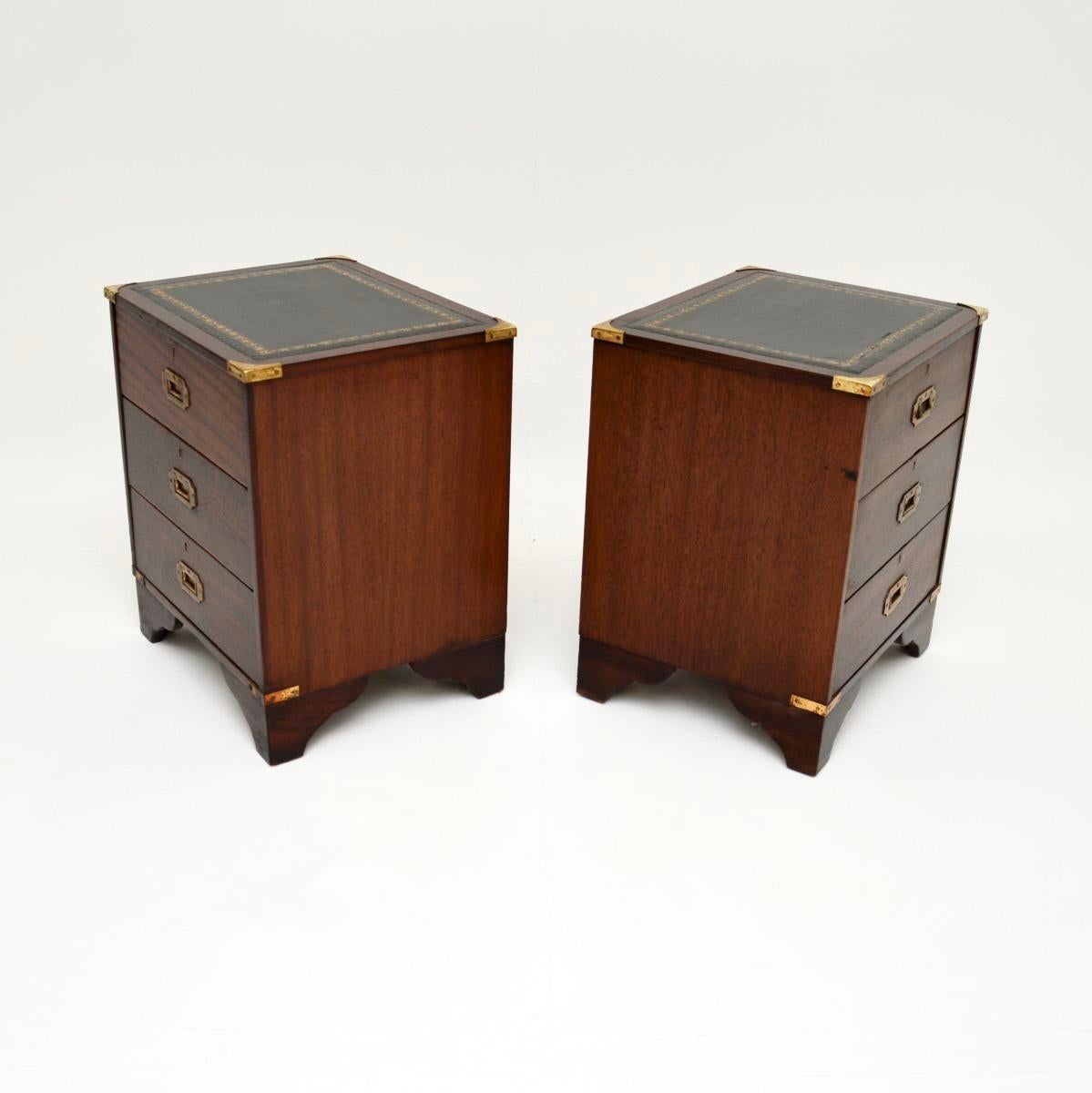Mid-20th Century Pair of Antique Military Campaign Style Bedside Chests For Sale