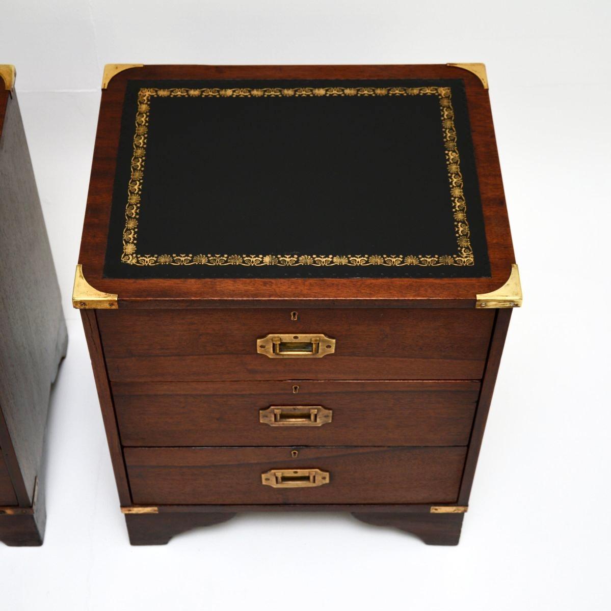 Pair of Antique Military Campaign Style Bedside Chests For Sale 1