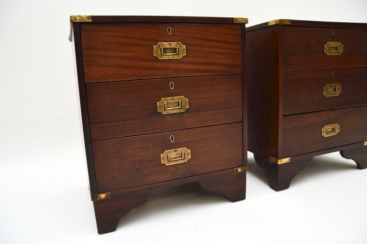Pair of Antique Military Campaign Style Bedside Chests For Sale 3