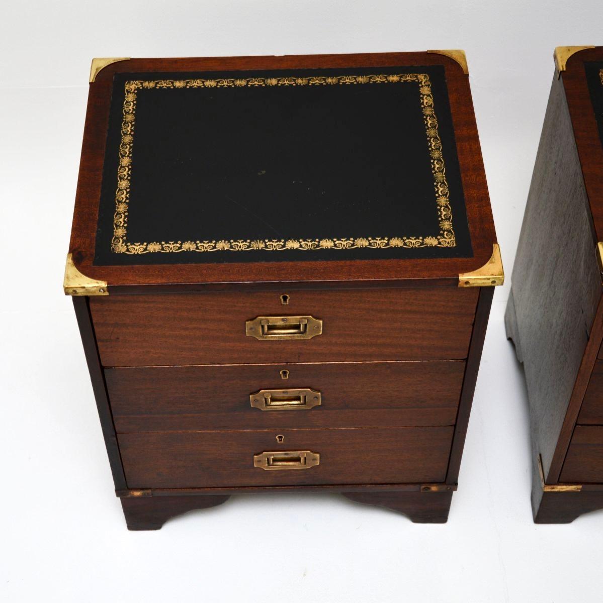 Brass Pair of Antique Military Campaign Style Bedside Chests For Sale