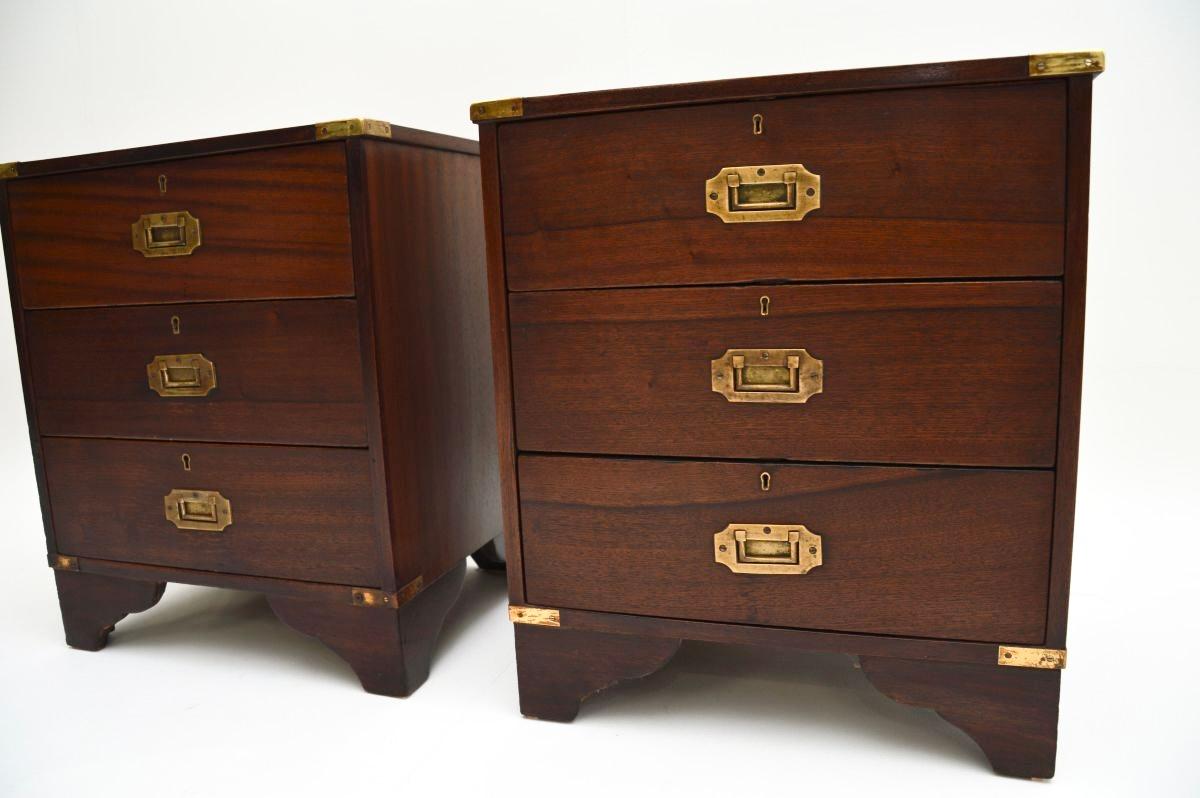 Pair of Antique Military Campaign Style Bedside Chests For Sale 4